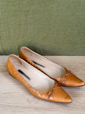 Manolo Blahnik Caramel Tan Pointed-Toe Ballet Flats